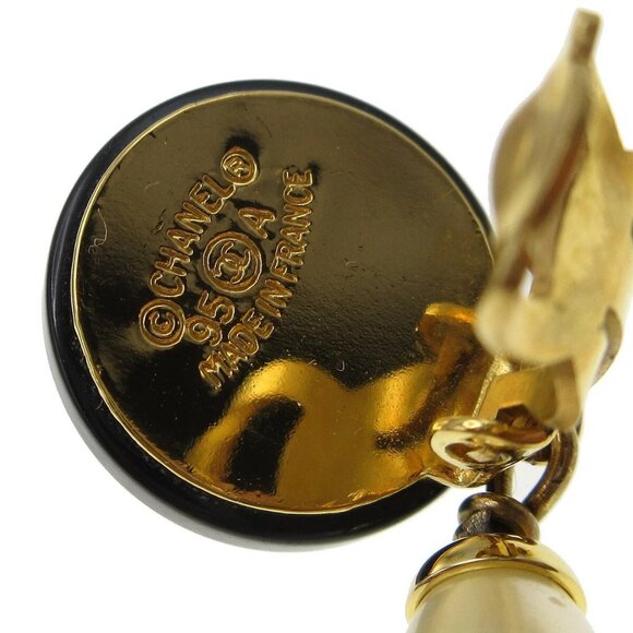 Chanel Artificial Pearl Dangle Earrings Clip-On Black - Picture 5 of 8